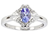Blue Tanzanite Platinum Over Sterling Silver Ring 0.71ctw