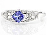 Blue Tanzanite Platinum Over Sterling Silver Ring 0.71ctw