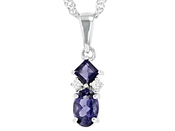 Picture of Blue Iolite Rhodium Over Silver Pendant With Chain 0.47ctw