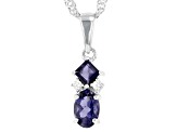 Blue Iolite Rhodium Over Silver Pendant With Chain 0.47ctw