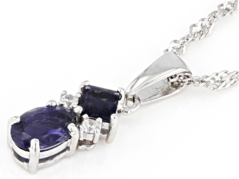 Blue Iolite Rhodium Over Silver Pendant With Chain 0.47ctw