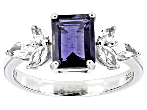 Purple Iolite Rhodium Over Silver Ring 1.63ctw
