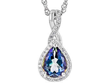 Picture of Blue Petalite Rhodium Over Silver Pendant With Chain 1.34ctw