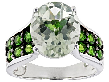Picture of Green Prasiolite Rhodium Over Sterling Silver Ring 4.58ctw