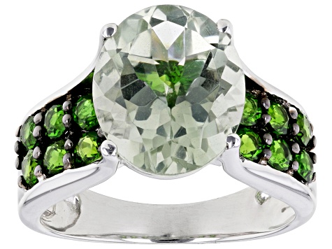 Green Prasiolite Rhodium Over Sterling Silver Ring 4.58ctw