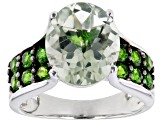 Green Prasiolite Rhodium Over Sterling Silver Ring 4.58ctw