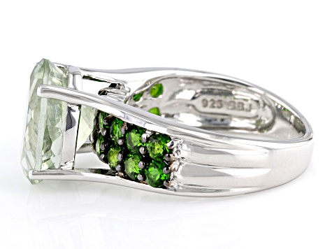 Green Prasiolite Rhodium Over Sterling Silver Ring 4.58ctw