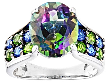 Picture of Mystic Fire® Green Topaz Rhodium Over Sterling Silver Ring 6.10ctw