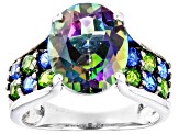 Green Mystic Fire® Topaz Rhodium Over Sterling Silver Ring 6.10ctw