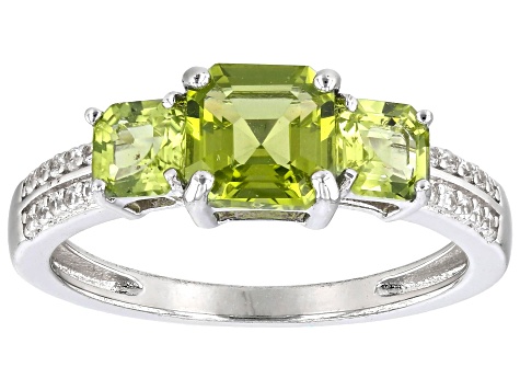 Green Peridot Rhodium Over Sterling Silver Ring 1.49ctw