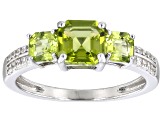 Green Peridot Rhodium Over Sterling Silver Ring 1.49ctw