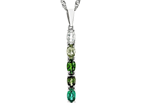 Green Lab Created Emerald Rhodium Over Silver Pendant with Chain 0.98ctw