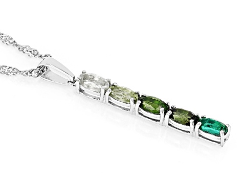 Green Lab Created Emerald Rhodium Over Silver Pendant with Chain 0.98ctw