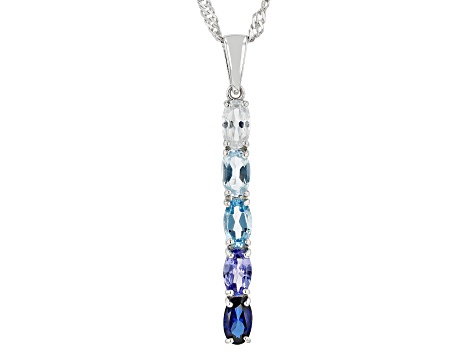 Blue Lab Created Sapphire Rhodium Over Silver Pendant with Chain 1.19ctw