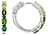 Green Lab Created Emerald Rhodium Over Silver Hoop Earrings 1.96ctw