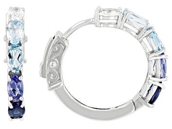 Picture of Blue Lab Created Sapphire Rhodium Over Sterling Silver Hoop Earrings 2.35ctw