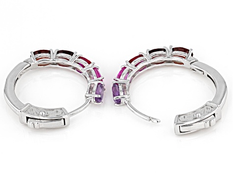 Red Garnet Rhodium Over Sterling Silver Hoop Earrings 2.24ctw