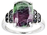 Red Ruby-in-Zoisite Rhodium Over Sterling Silver Ring 0.43ctw