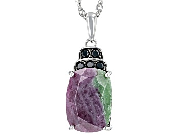 Picture of Red Ruby-n-Zoisite Rhodium Over Sterling Silver Pendant with Chain 0.21ctw