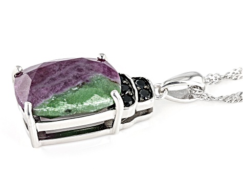 Red Ruby-n-Zoisite Rhodium Over Sterling Silver Pendant with Chain 0.21ctw