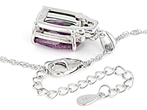 Red Ruby-n-Zoisite Rhodium Over Sterling Silver Pendant with Chain 0.21ctw