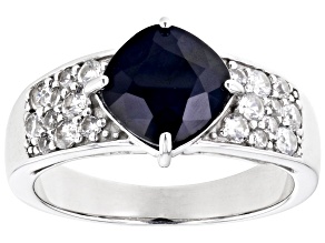 Blue Sapphire Rhodium Over Sterling Silver Ring 2.78ctw