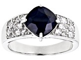 Blue Sapphire Rhodium Over Sterling Silver Ring 2.78ctw
