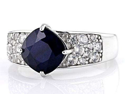 Blue Sapphire Rhodium Over Sterling Silver Ring 2.78ctw