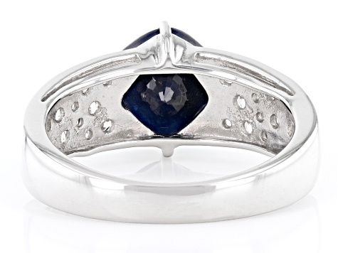 Blue Sapphire Rhodium Over Sterling Silver Ring 2.78ctw