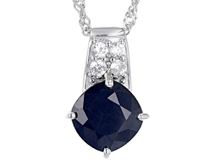 Blue Sapphire Rhodium Over Sterling Silver Pendant With Chain 2.31  