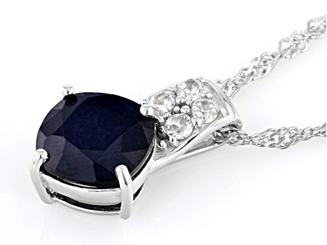 Blue Sapphire Rhodium Over Sterling Silver Pendant With Chain 2.31  
