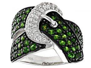 Green Chrome Diopside Rhodium Over Silver Buckle Ring 1.45ctw