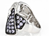 Blue Tanzanite Rhodium Over Sterling Silver Buckle Ring 1.35ctw