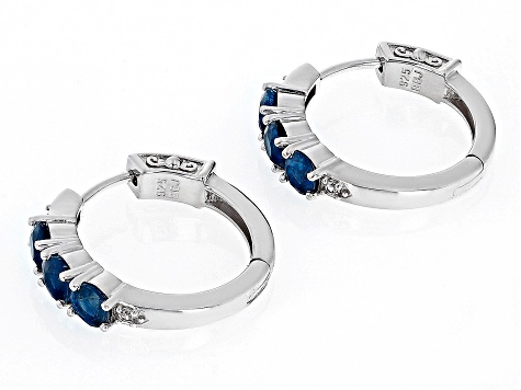 Blue Kyanite Rhodium Over Sterling Silver Hoop Earrings 1.60ctw