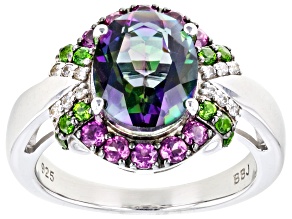 Multi-Color Quartz Rhodium Over Sterling Silver Ring 2.63ctw