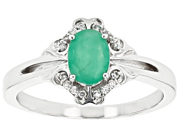 Picture of Green Sakota Emerald Rhodium Over Sterling Silver Ring 0.67ctw