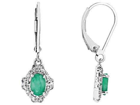 Green Sakota Emerald Rhodium Over Sterling Silver Earrings 0.90ctw