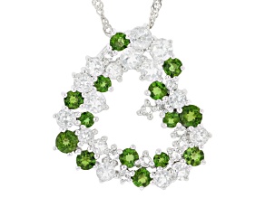Green Chrome Diopside Rhodium Over Silver Heart Pendant With Chain 4.17ctw