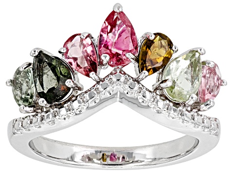 Multicolor Tourmaline Rhodium Over Sterling Silver Ring 1.70ctw