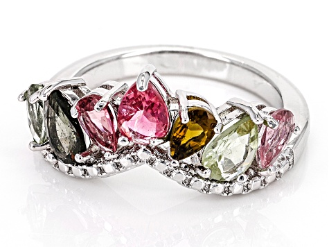 Multicolor Tourmaline Rhodium Over Sterling Silver Ring 1.70ctw