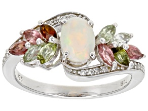 Multicolor Tourmaline Rhodium Over Sterling Silver Ring 1.30ctw