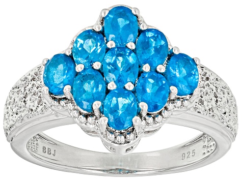 Blue Neon Apatite Rhodium Over Sterling Silver Ring 1.30ctw