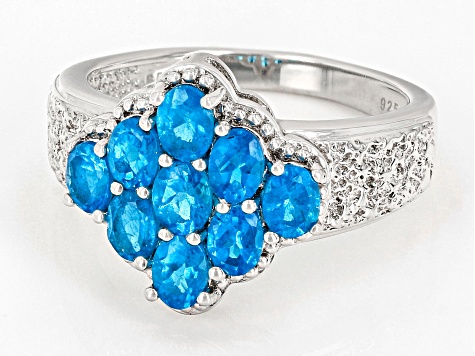 Blue Neon Apatite Rhodium Over Sterling Silver Ring 1.30ctw