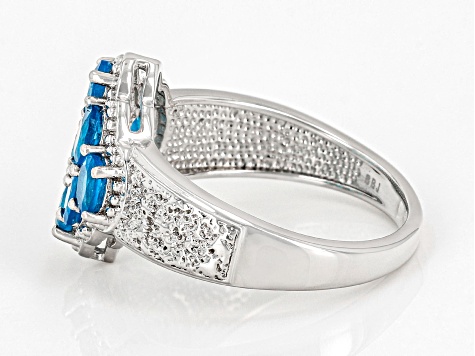 Blue Neon Apatite Rhodium Over Sterling Silver Ring 1.30ctw