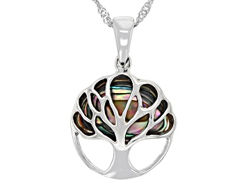 Picture of Multicolor Abalone Shell Sterling Silver Tree of Life Pendant With Chain