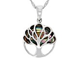 Multicolor Abalone Shell Sterling Silver Tree of Life Pendant With Chain