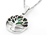 Multicolor Abalone Shell Sterling Silver Tree of Life Pendant With Chain