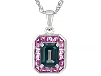 Picture of Blue Lab Created Alexandrite Rhodium Over Silver Pendant with Chain 2.39ctw