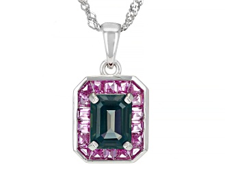 Blue Lab Created Alexandrite Rhodium Over Silver Pendant with Chain 2.39ctw