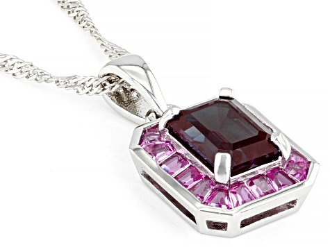 Blue Lab Created Alexandrite Rhodium Over Silver Pendant with Chain 2.39ctw